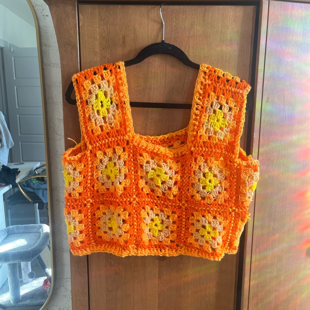 Handmade Crochet Tank Top - Orange and Yellow